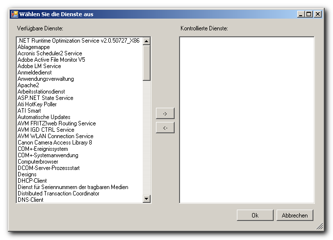 Screenshot des Auswahldialogs